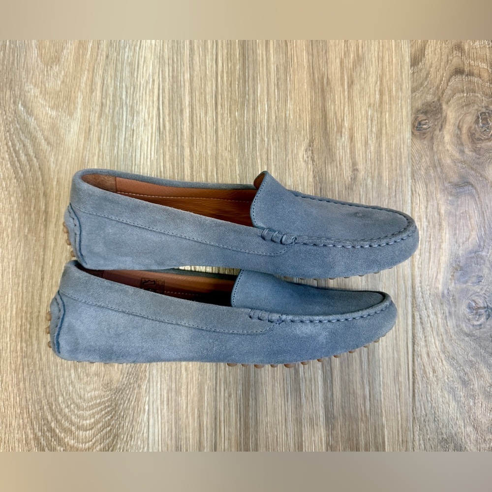 Slate Gray Suede Driving Loafers With Rubber Pebble Soles Size 37.5